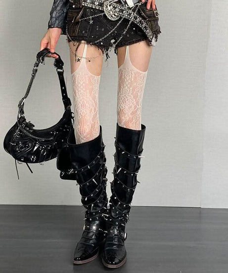 Enchanting Lavender Lace Suspender Tights - Your Edgy Fall & Halloween Statement Piece