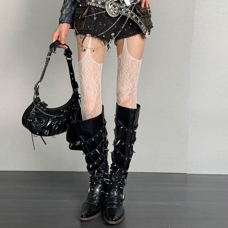 Enchanting Lavender Lace Suspender Tights - Your Edgy Fall & Halloween Statement Piece