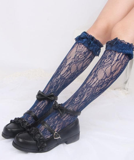 Vintage-Inspired Lace Bow Knee-High Socks | Fall & Halloween Essential for Women