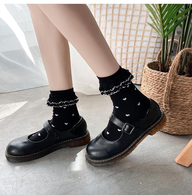 Darling Ruffle Heart Crew Socks | Cozy Fall & Holiday Style for Her