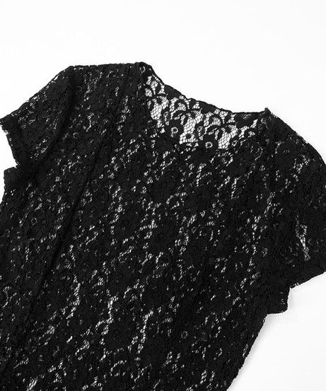 Obsidian Allure: Black Lace Ruffle High-Slit Mini Dress - Fall & Holiday Party Ready