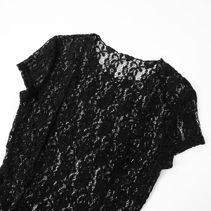 Obsidian Allure: Black Lace Ruffle High-Slit Mini Dress - Fall & Holiday Party Ready