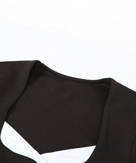 Chic Black Long Sleeve Mini Dress: Contrast Collar & Golden Button Detail - Your Essential Fall Style