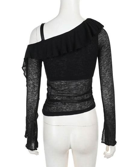 Gothic Glam Cross One-Shoulder Top - Edgy Fall & Halloween Statement