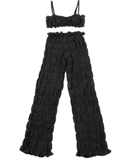 Effortless Fall Chic: Textured Smocked Crop Top & Low-Rise Pant Set for Women