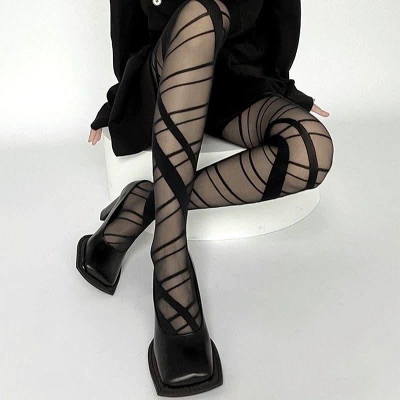 Spooky Season Statement: Edgy Sheer Bandage Tights for Fall & Halloween