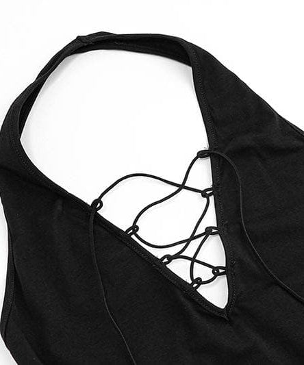 Siren Black Halter Lace-Up Cut-Out Mini Dress with Statement Sleeves - Fall Party & Clubwear Essential