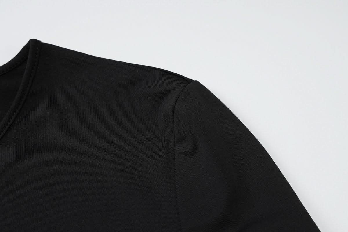 Effortless Fall Style: Black Ribbed Cutout Long Sleeve Crop Top & Capri Set