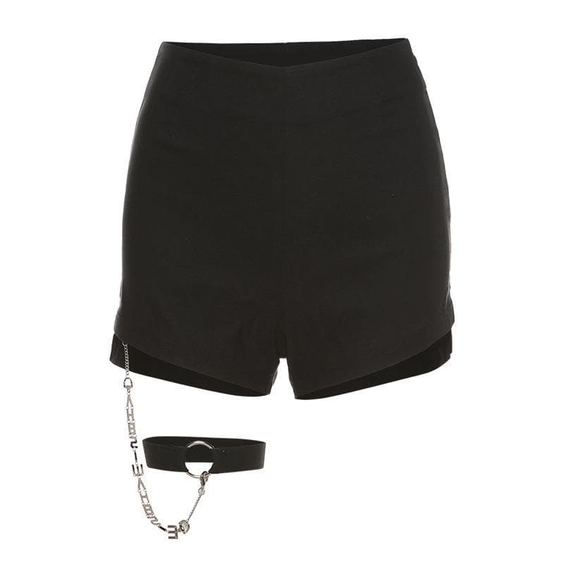 Edgy Chic High-Waisted Black Shorts with Detachable Letter Chain Garter – Your Fall & Halloween Party Essential