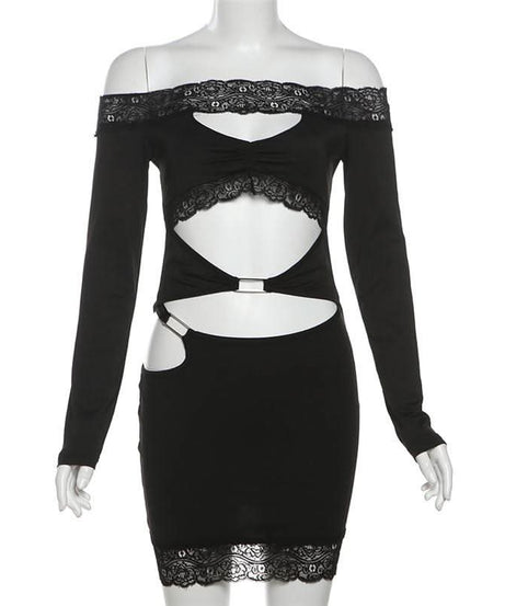 Slay the Night: Black Lace Off-Shoulder Cutout Mini Dress - Fall & Party Ready!