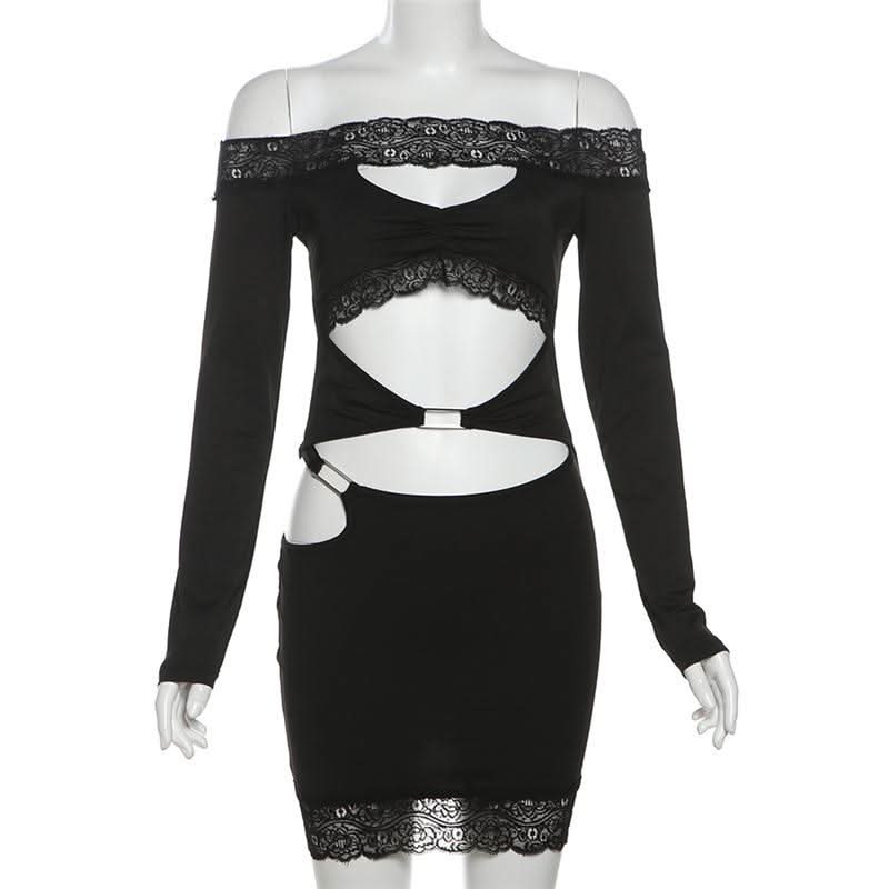 Slay the Night: Black Lace Off-Shoulder Cutout Mini Dress - Fall & Party Ready!