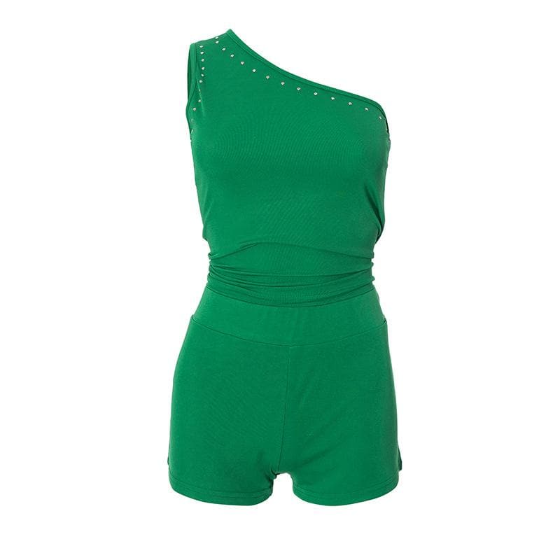 Chic White One-Shoulder Studded Romper Playsuit | Resort & New Year's Eve Ready