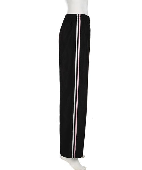Chic Black Wide-Leg Side-Stripe Pants | Women's Fall Athleisure & Cozy Comfort