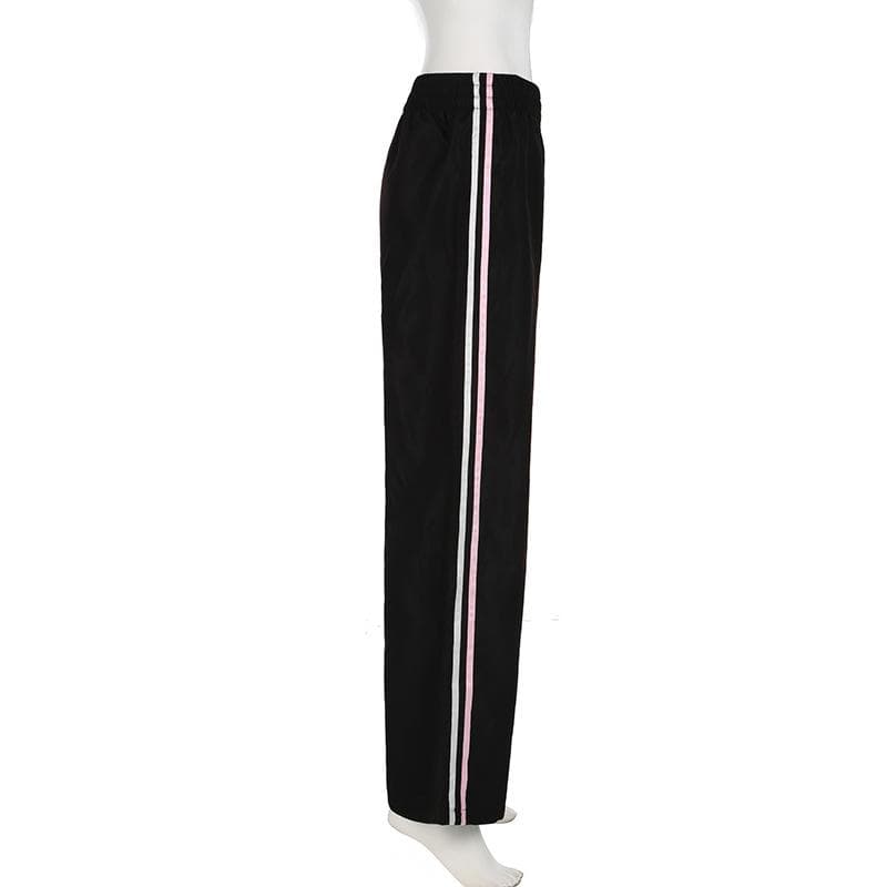 Chic Black Wide-Leg Side-Stripe Pants | Women's Fall Athleisure & Cozy Comfort
