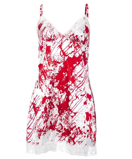 Killer Chic: Women's Blood Splatter Halloween Cami Dress with Lace Trim – Spooky Costume