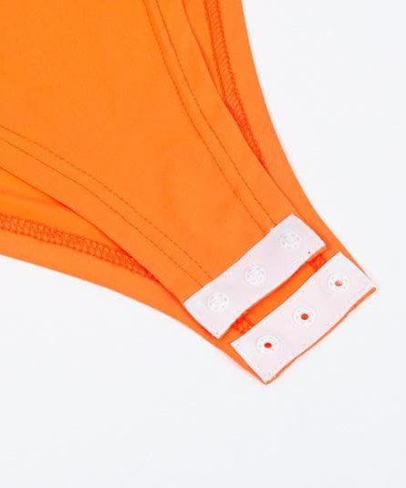 Vibrant Orange Long Sleeve U-Neck Bodysuit with Thumbholes – Seamless Fall & Halloween Essential