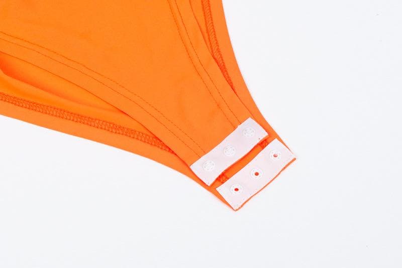 Vibrant Orange Long Sleeve U-Neck Bodysuit with Thumbholes – Seamless Fall & Halloween Essential