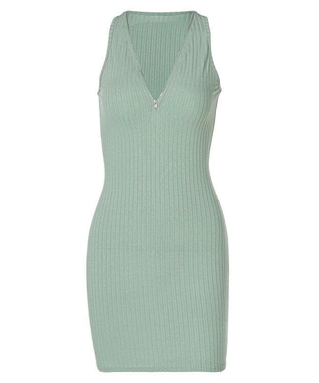 Sleek & Chic Ribbed Zip-Front Mini Dress - Your Go-To Fall Staple