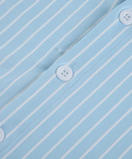 Effortless Chic: Women's Blue & White Striped Button-Down Top - Fall Transitional Style