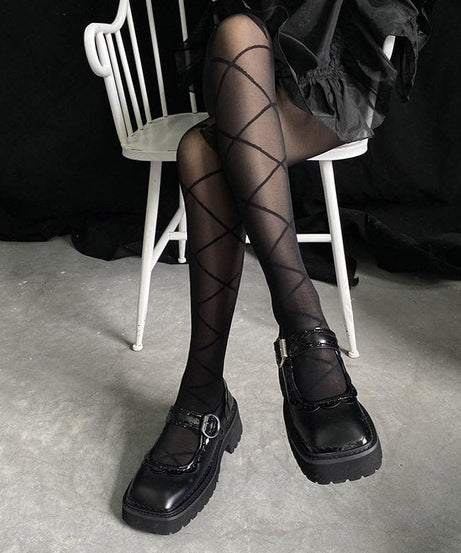 Gothic Glam Diamond Mesh Sheer Tights - Edgy Fall & Halloween Statement