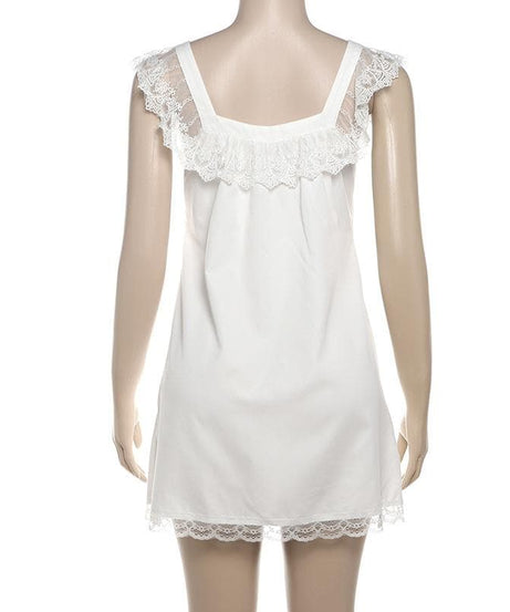 Dreamy White Satin & Lace Babydoll Chemise with Black Ribbon Bow – Elegant Fall Loungewear & Holiday Gift