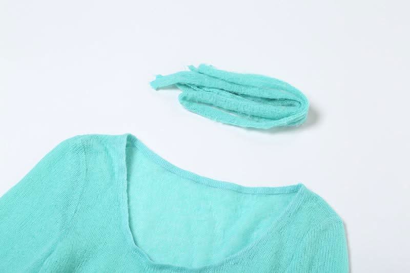 Enchanting Aqua Ruffle Knit Mini Dress - Whimsical Asymmetrical Fall Tunic