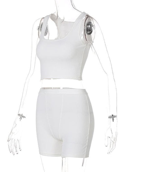 Fall Favorite: Effortless Ribbed Crop Top & Biker Shorts Set - Cozy Chic Loungewear