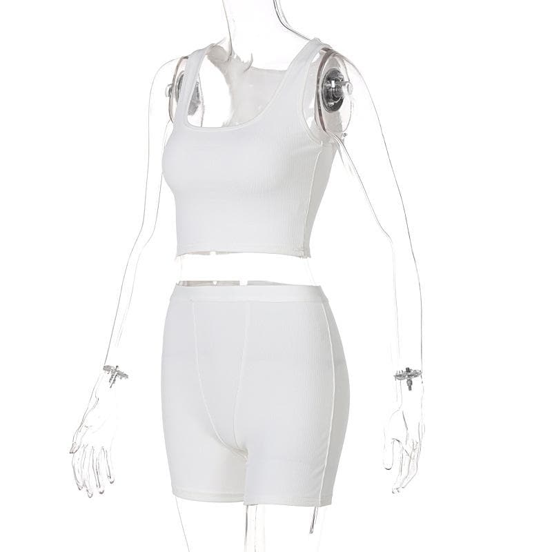 Fall Favorite: Effortless Ribbed Crop Top & Biker Shorts Set - Cozy Chic Loungewear