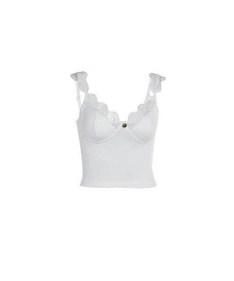 Gothic Romance Lace Trim Bustier Cami Top - Fall V-Neck Tank for Edgy Chic