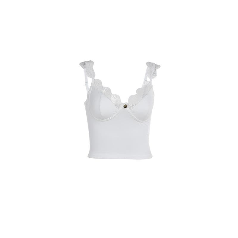 Gothic Romance Lace Trim Bustier Cami Top - Fall V-Neck Tank for Edgy Chic