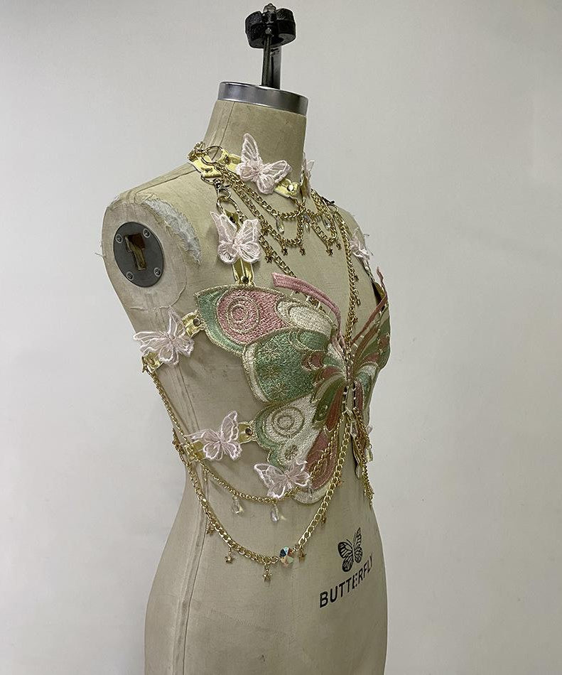 Enchanted Butterfly Halter Top & Body Chain with Choker | Festival Rave & Halloween Statement Piece