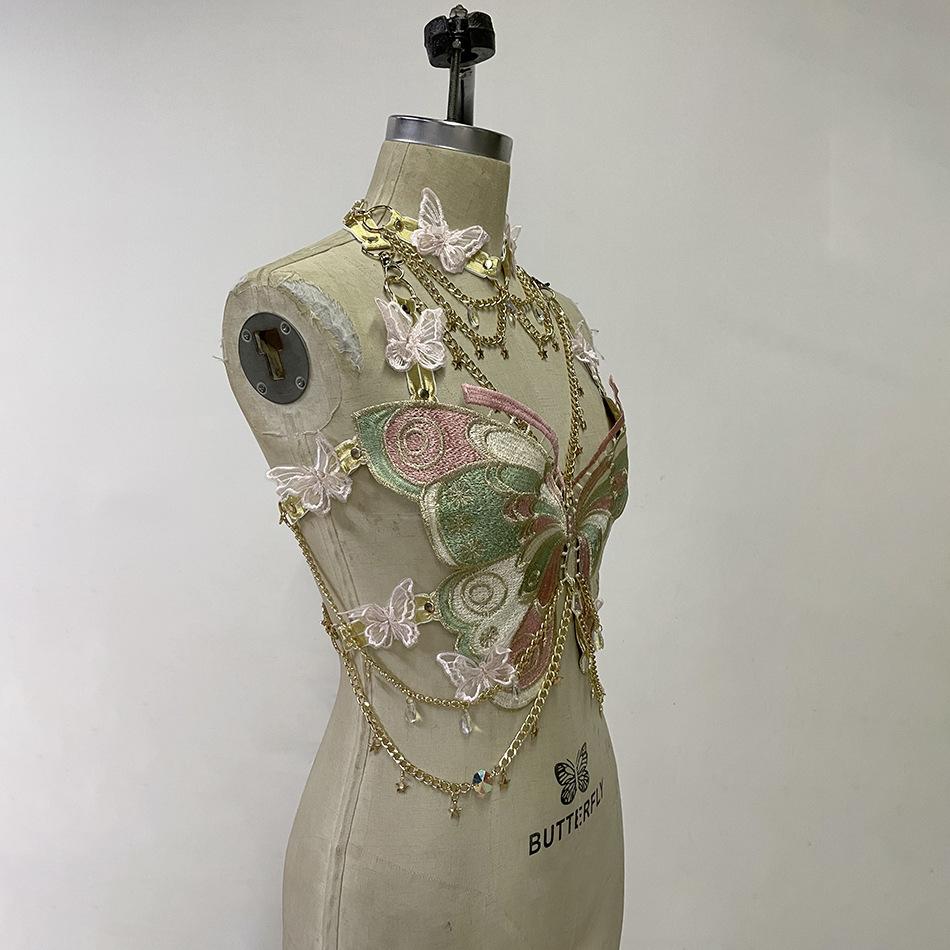 Enchanted Butterfly Halter Top & Body Chain with Choker | Festival Rave & Halloween Statement Piece