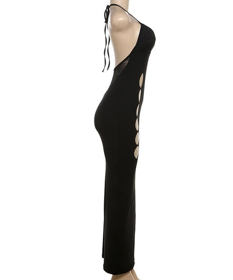 Sultry Black Halter Cut-Out Maxi Dress - Bodycon & Daring for Fall & Holiday Nights