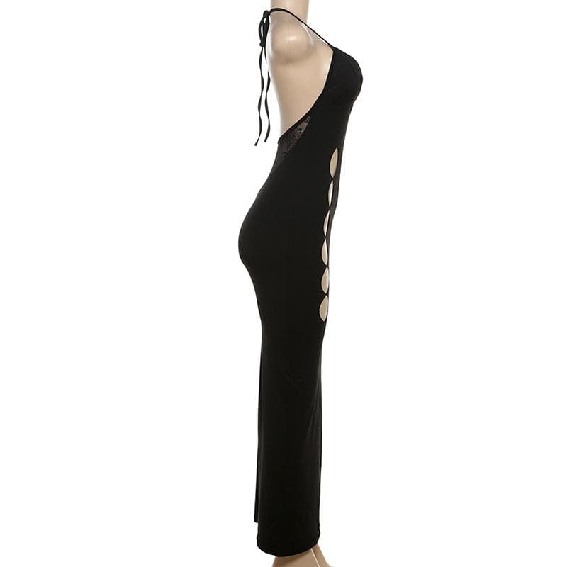 Sultry Black Halter Cut-Out Maxi Dress - Bodycon & Daring for Fall & Holiday Nights