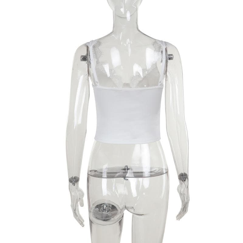 Gothic Romance Lace Trim Bustier Cami Top - Fall V-Neck Tank for Edgy Chic