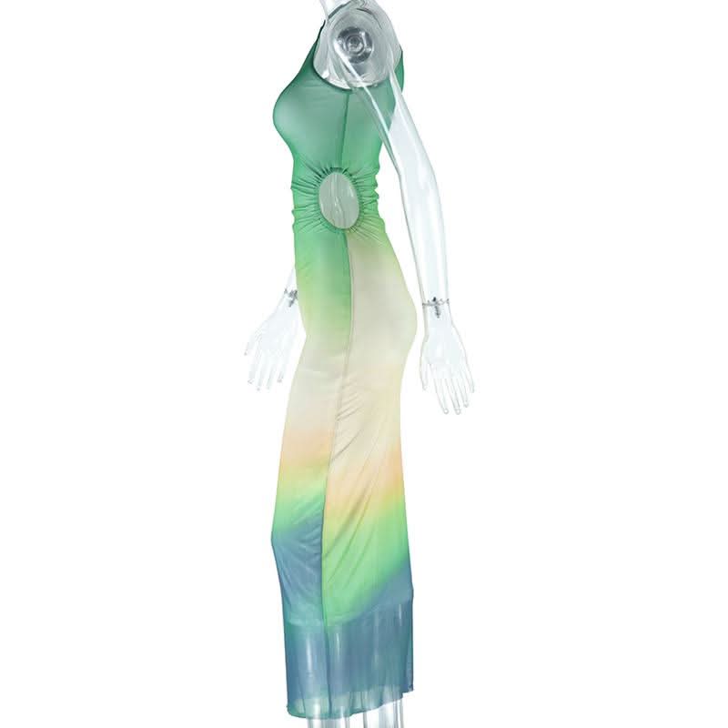 Mesmerizing Ombre One-Shoulder Cut-Out Maxi Dress - Elevate Your Fall & Holiday Style