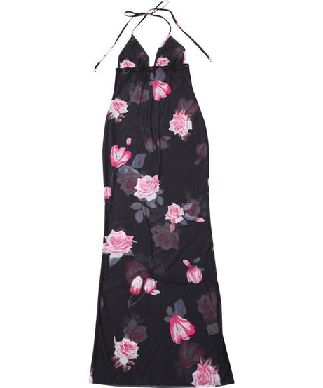 Floral Fantasy Sheer Mesh Halter Maxi Dress - Glamorous Nights Out