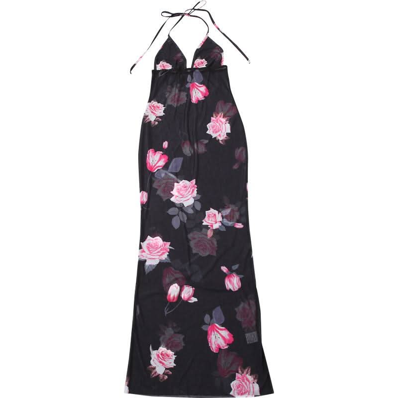 Floral Fantasy Sheer Mesh Halter Maxi Dress - Glamorous Nights Out