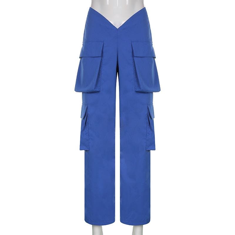 Effortless Royal Blue V-Waist Cargo Pants – Your Chic Fall Fashion Staple