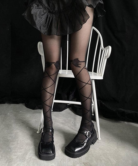Gothic Glam Diamond Mesh Sheer Tights - Edgy Fall & Halloween Statement