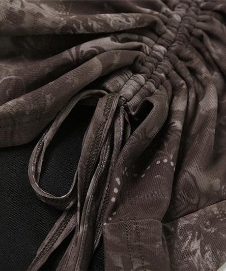 Bewitching Fall Night Out Set: Off-Shoulder Mesh Top & Ruched Mini Skirt