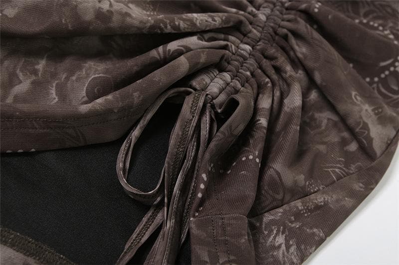 Bewitching Fall Night Out Set: Off-Shoulder Mesh Top & Ruched Mini Skirt