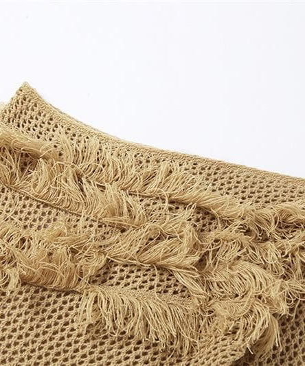 Fall Fringe Flair: One-Shoulder Crochet Knit Mini Dress | Chic Party & Holiday Statement