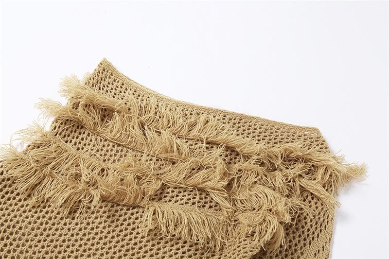 Fall Fringe Flair: One-Shoulder Crochet Knit Mini Dress | Chic Party & Holiday Statement