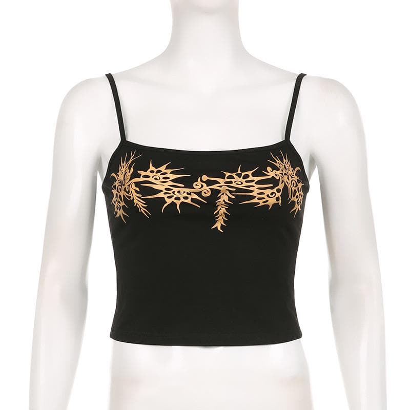 Edgy Y2K Backless Graphic Cami Top - Square Neck Crop for Fall