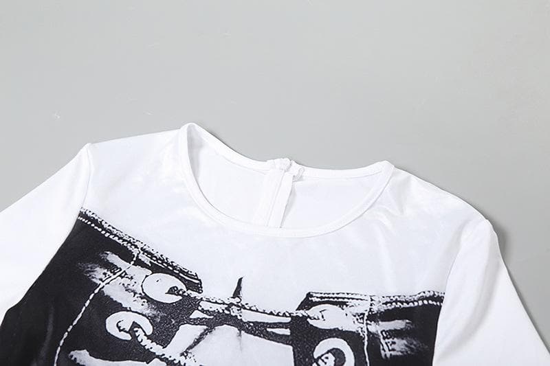 Halloween Ready! Edgy Corset Lace-Up Illusion Print Zip-Up Jumpsuit - Y2K Grunge Bodycon