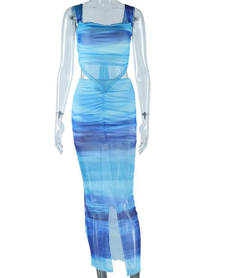 Oceanic Ombre Mesh Cami & Midi Skirt Set - Chic Vacation & Fall Getaway Essential