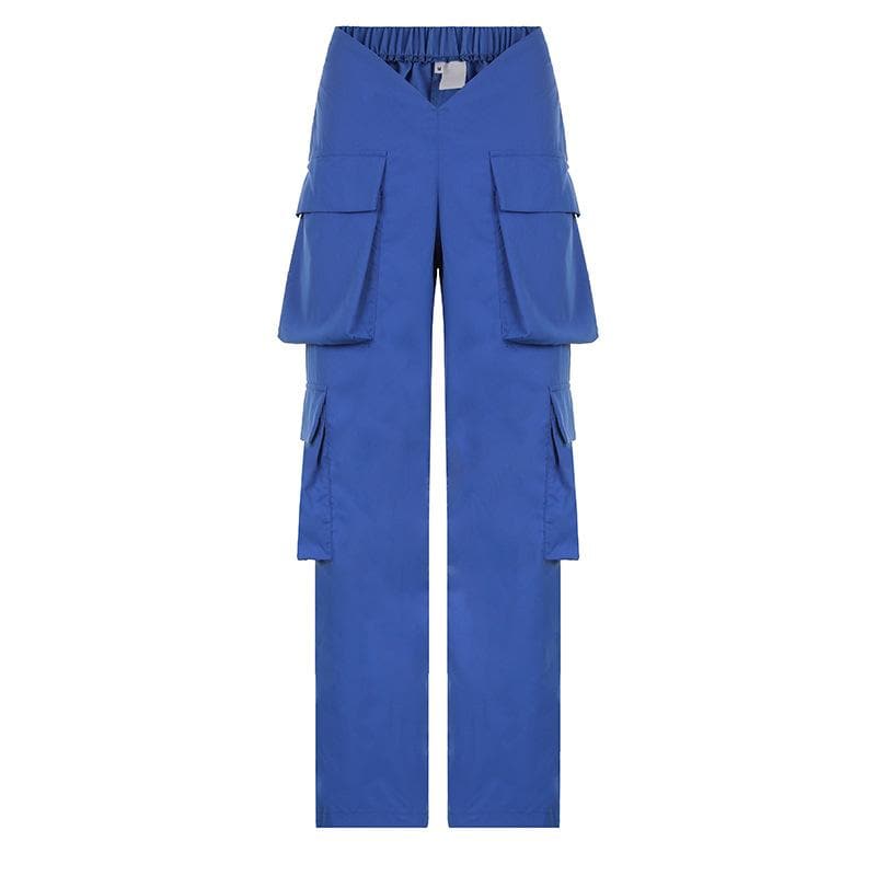 Effortless Royal Blue V-Waist Cargo Pants – Your Chic Fall Fashion Staple