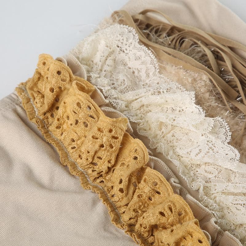 Fall Fringe Flair: Boho Layered Lace & Ruffle Tube Top for Women