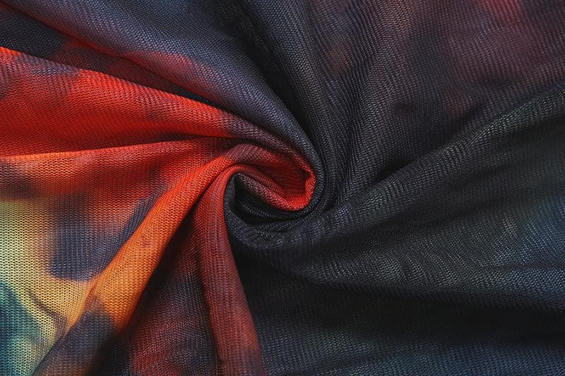 Vibrant Tie-Dye Mesh Maxi Dress – Cowl Neck Halter Backless for Fall Events & Escapes